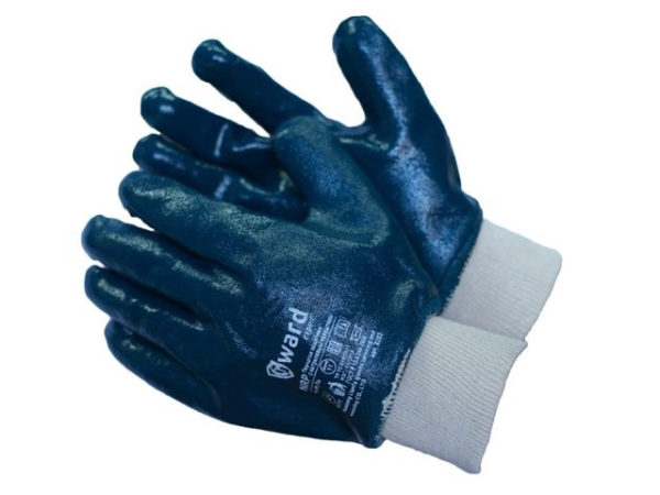 Перчатки рабочие, трикотажные с покрытием из синего нитрила, трикотажная манжета.