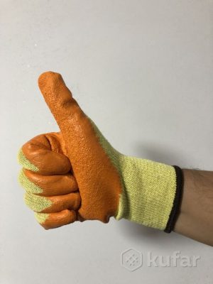 Перчатки желтые х/б 2- й вязки оранжевым вспененным покрыт на ладони,10кл,вязки р-р 9 Модель TR-794